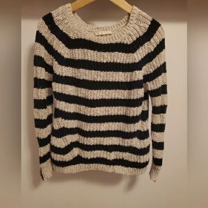 Maje long sleeves knit sweater. Zipper on wrists. Striped. Black and beige. M.